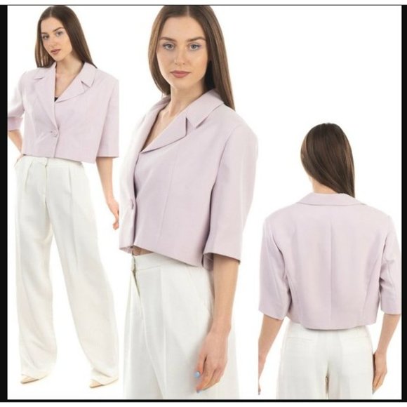 Lavender Crop Suit Blazer Medium Light Short Sleeve Italian‎ MICHAELA LOUISA NWT - Picture 2 of 11